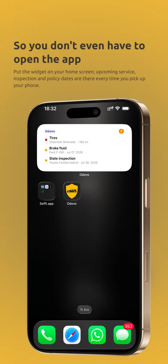 Odovo — a home screen widget, so upcoming service and policy dates find you