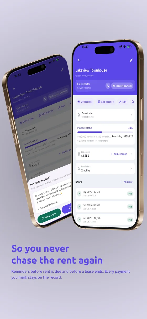 RentMind — reminders before rent is due, and a payment request in one tap
