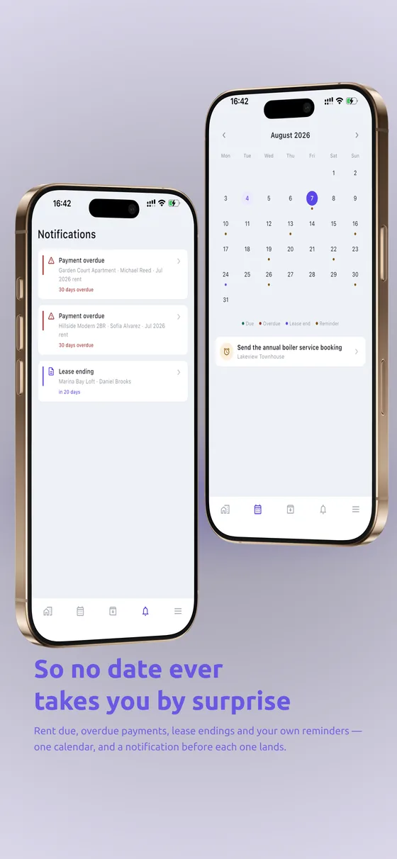RentMind — rent due, overdue and lease endings on a single calendar