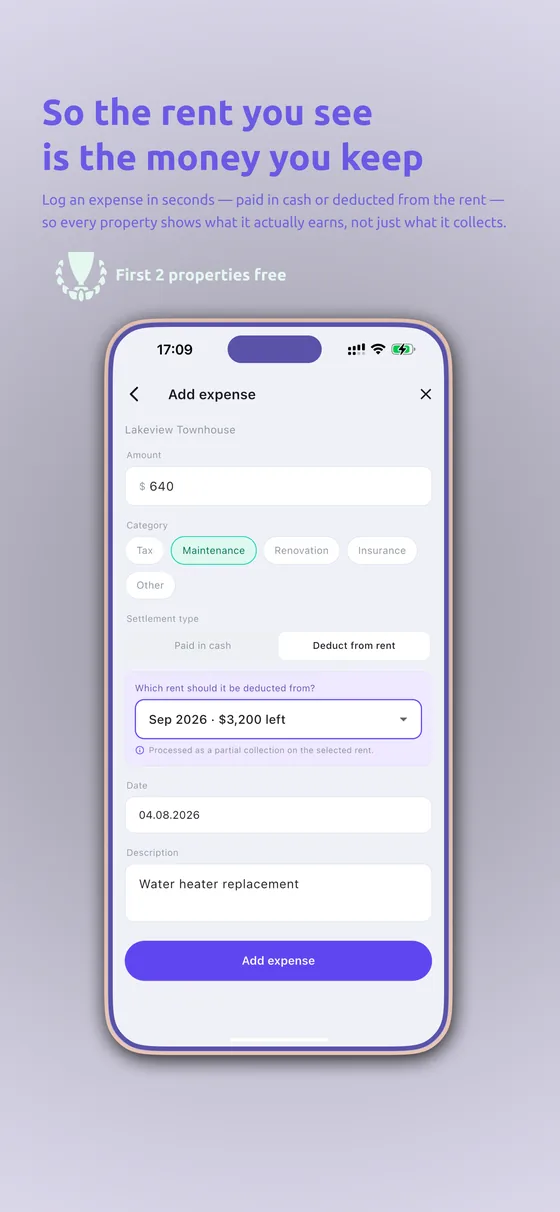 RentMind — expenses logged, so you see what each property really earns