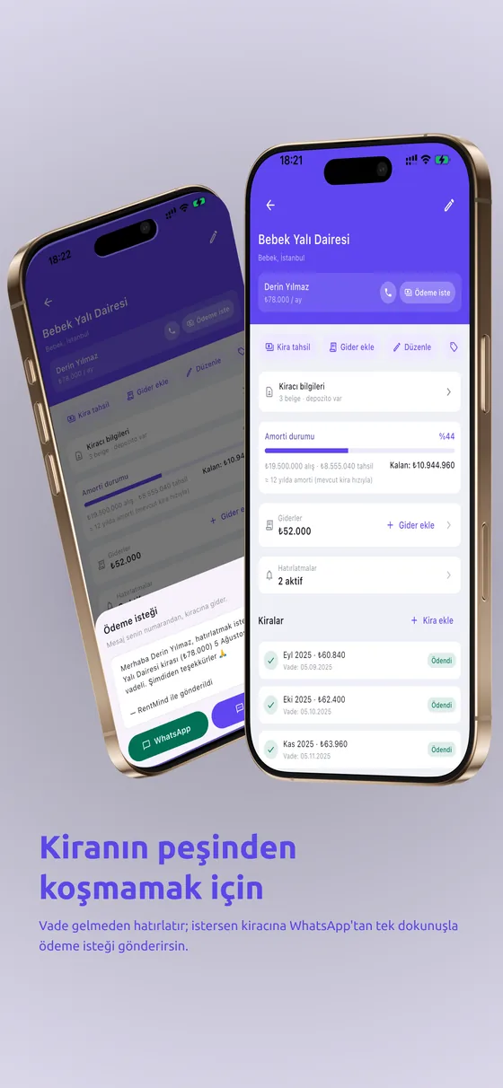 RentMind kira takip uygulaması — tahsil edilen ödemeler kayıtta kalır