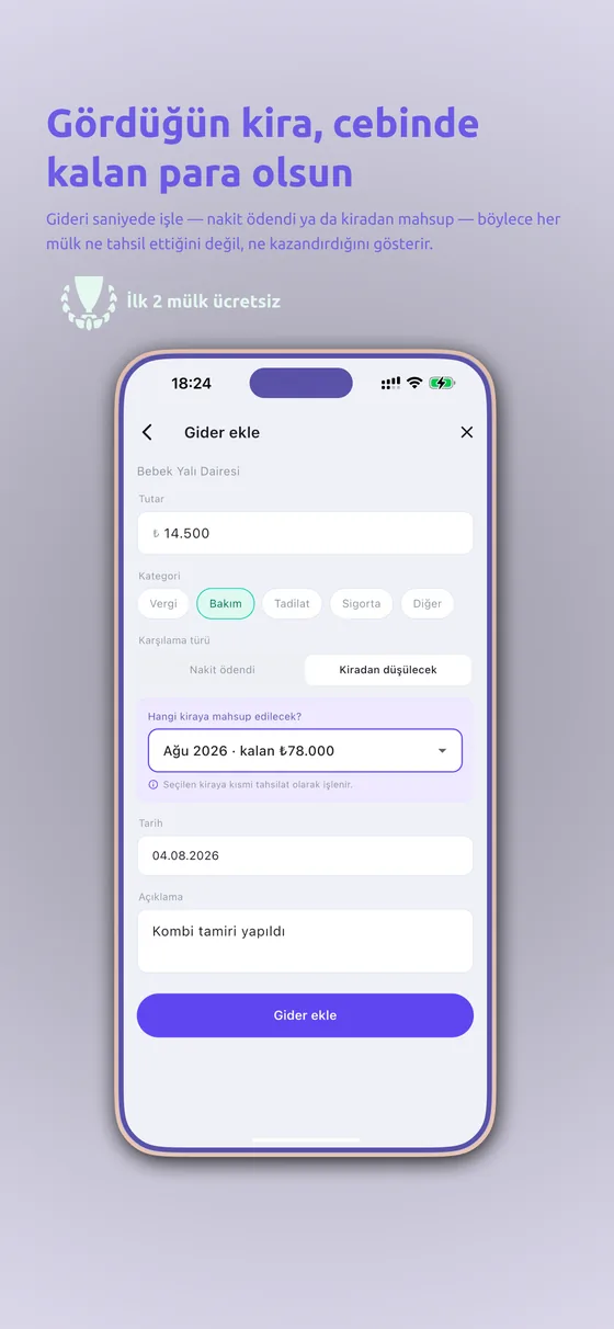 RentMind — giderler kayıtlı, her mülkün gerçekte ne kazandırdığı görünür